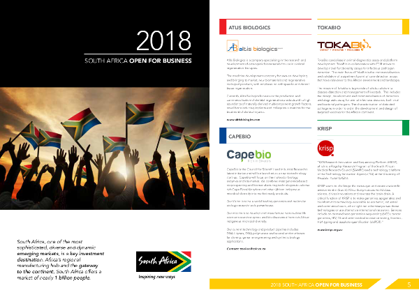 South Africa Open for Business Booklet BIO Convention 2018 feature KRISP