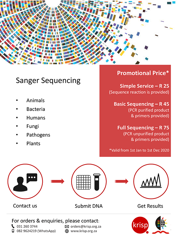 KRISP is running a Sanger Sequencing promotions to celebrate the launch of two new Sanger Sequencers (ABI 3730xl and 3500). Unbelievable prices for 2020