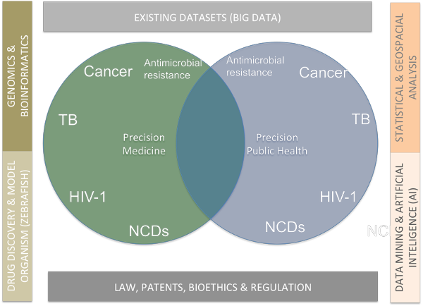KRISP and UKZN Flagship Diagram showing how precision medicine, precision public health and translational science are related in this Flagship applicatio