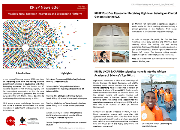 KRISP newsletter Jan 2020  a reversing brain drain and training the next generation of scientists in South Africa and other developing countries