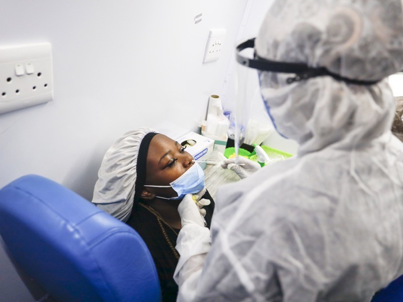 A mobile coronavirus testing unit in South Africa, where the 501Y.V2 variant was detected in late 2020.Credit: Guillem Sartorio/Bloomberg/Getty