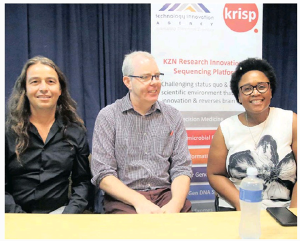 Professor Tulio De Oliveira, Dr Richard Lessells and Dr Nokukhanya Mdlalose at yesterday's seminar on the coronavirus outbreak
