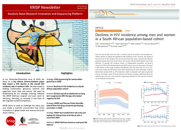 KRISP newsletter Dec 2019 Conservation Genomics and big decline in the overall HIV incidence rate in northern KZN.