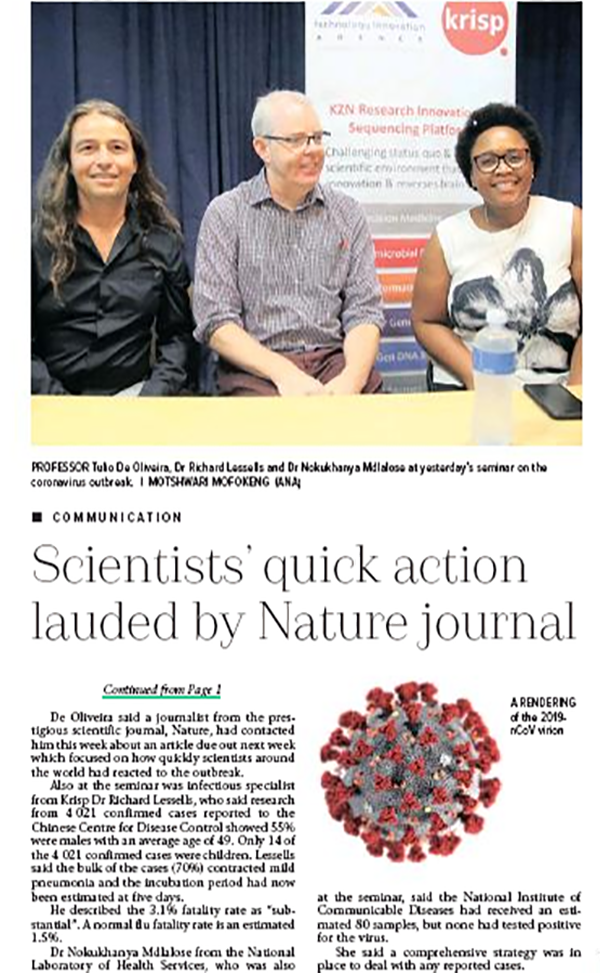 second page of the Saturday Independent, Durban, Nature Lauded scientists in South Africa